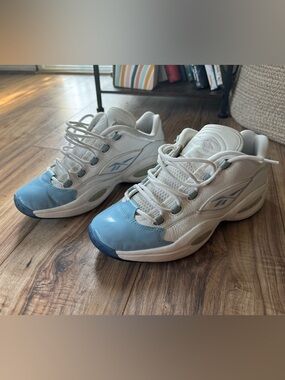 Reebok Question Low - White & Light Blue Leather Sneakers